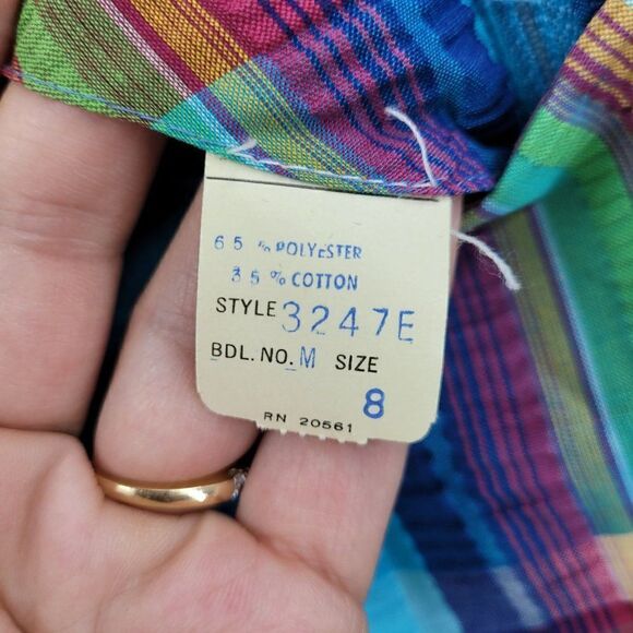 Vintage 70's Dress A-line Maxi Cottagecore Dopamine Rainbow Textured Plaid M - Picture 13 of 13